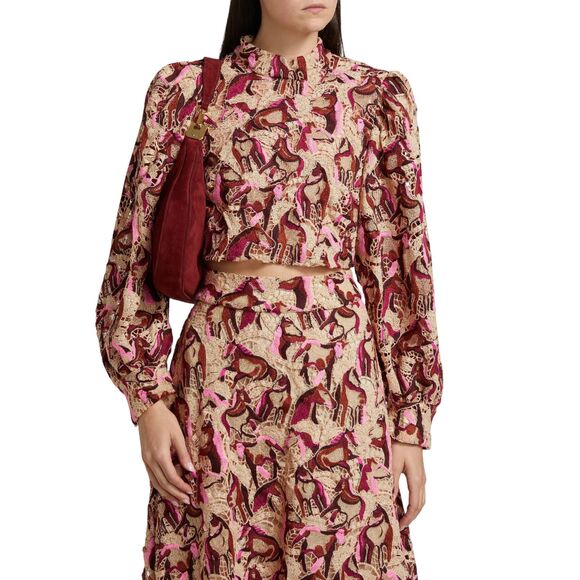 Farm Rio NWT Embroidered Horses Guipure-Lace Blouse - Picture 4 of 15